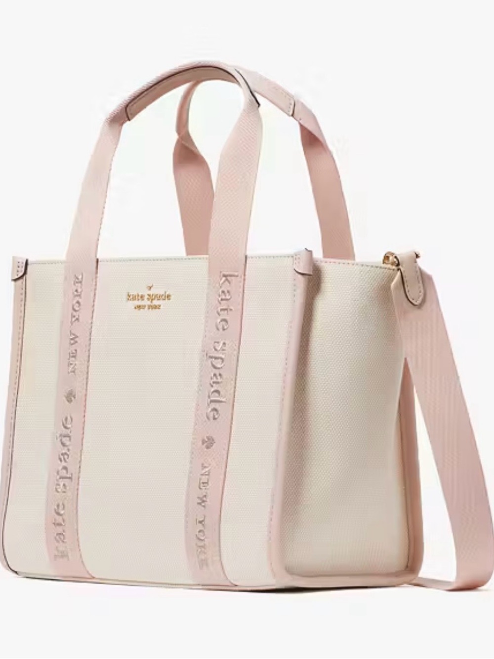 Kate Spade Kip Blush Pink Canvas Tote with Logo Webbing - Picture 3 of 5